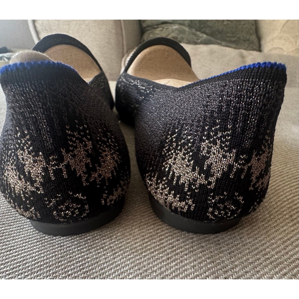 Rothys The Loafer Black Metallic Silver Snowflake Knit Pointed Toe Flats Size 10 - Picture 7 of 8